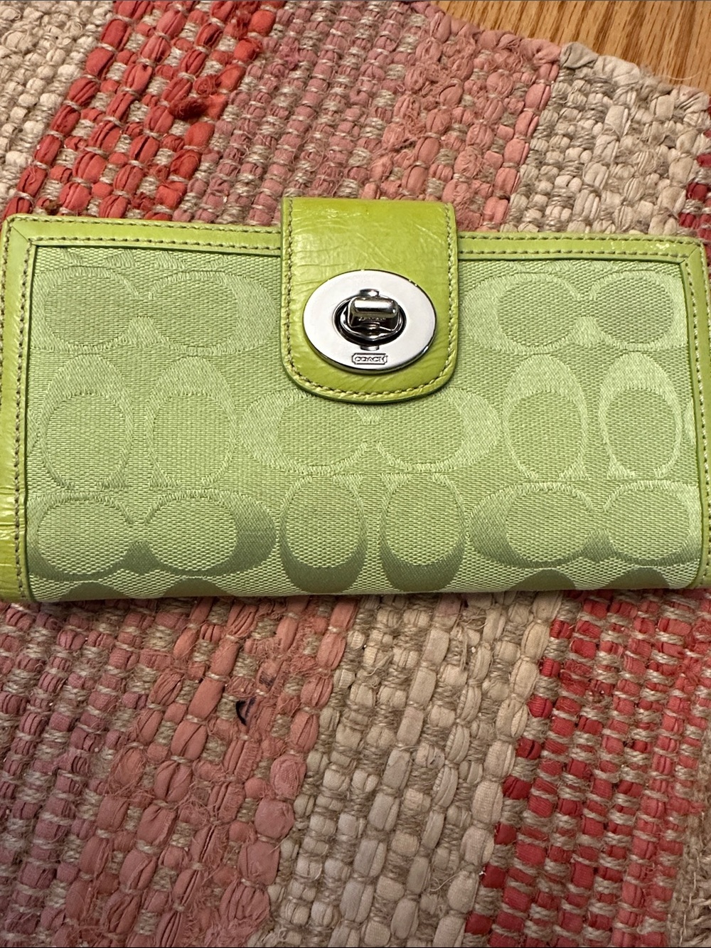 Coach Lime Green Signature Turnlock Continental Wallet